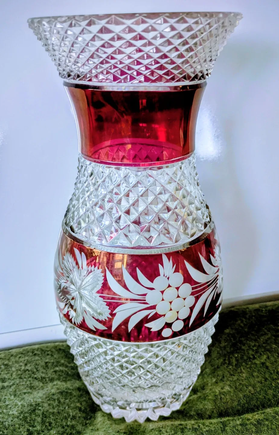Vintage Bohemian Ruby Red Cut to Clear Crystal Vase image indicator(2)