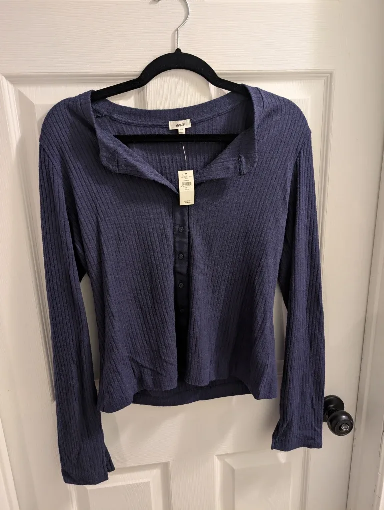 Aerie Ribbed Button-Up Top - Size L