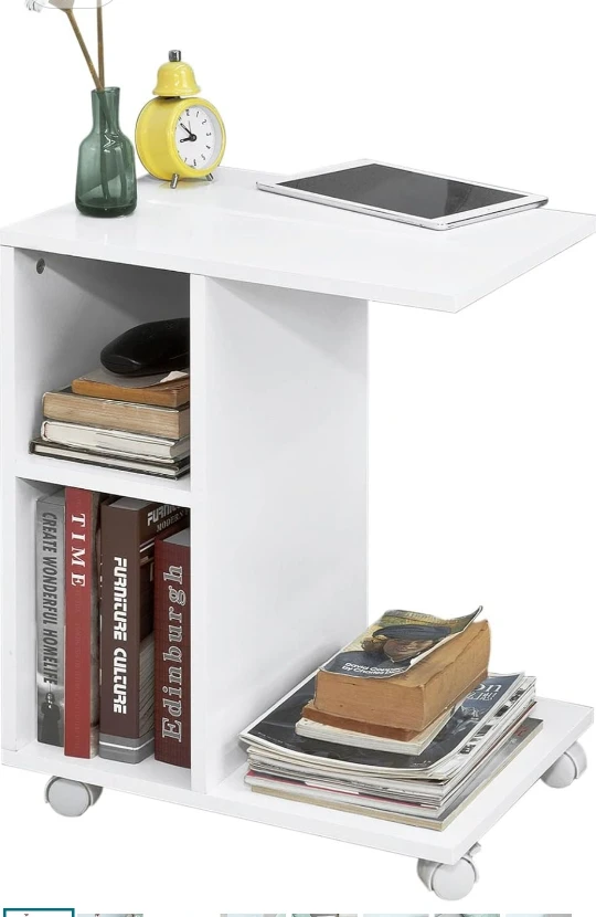 Side Table with Slot for iPad,Coffee Table with Wheels, White - photo 4