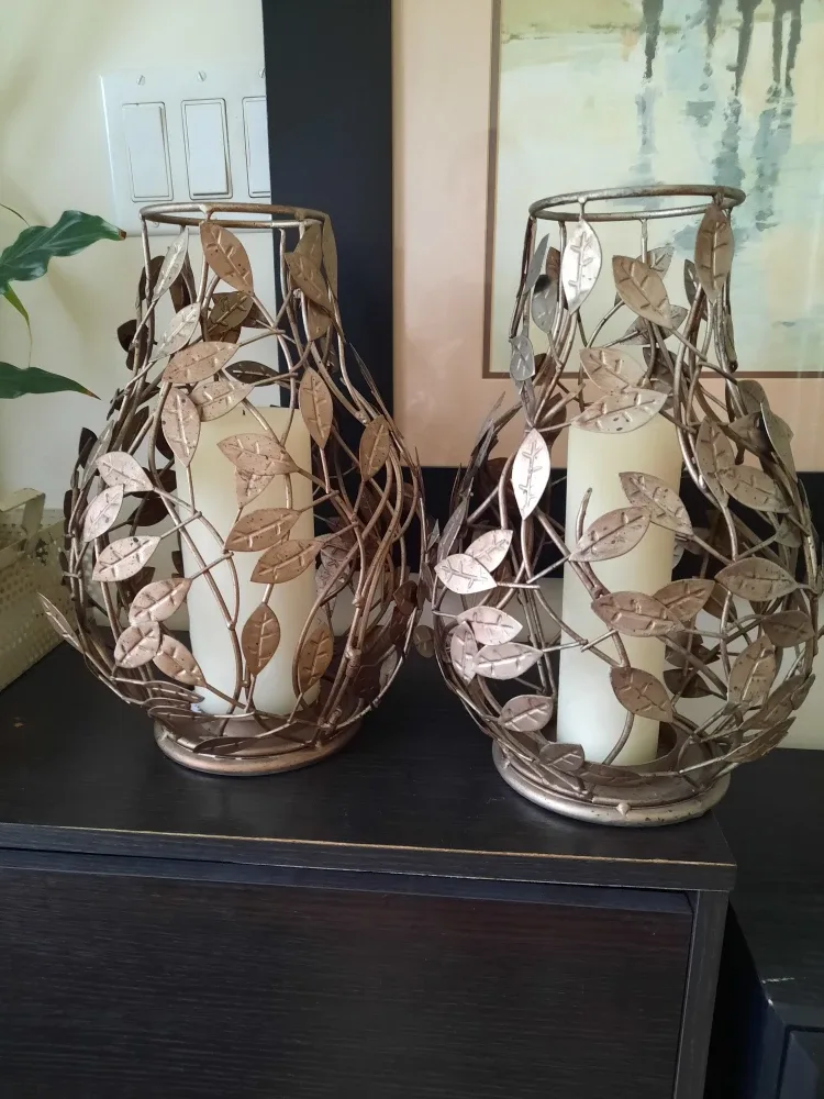 Tall Metal Leaf Candle Holders (Set of 2)