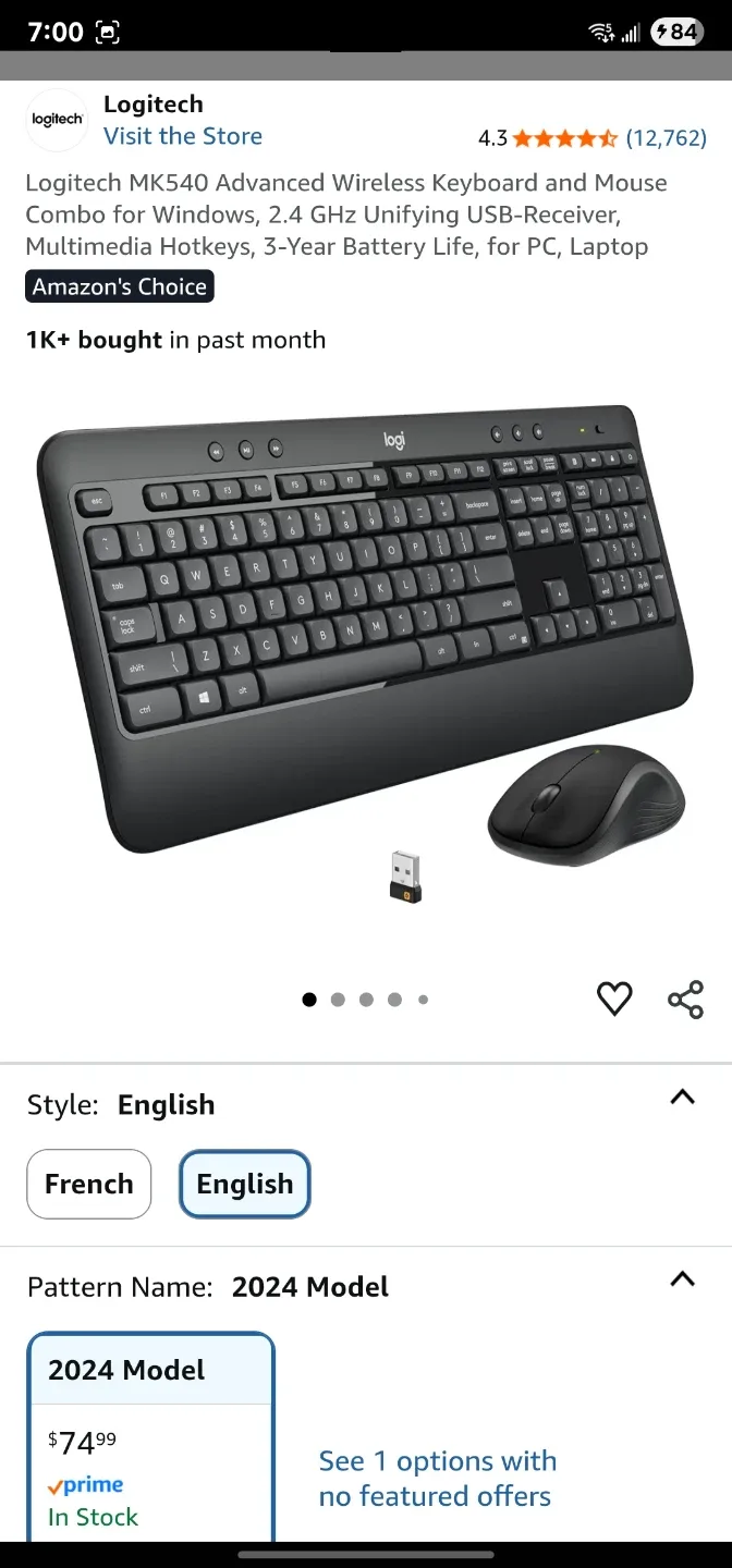 New Logitech MK540 Advanced Wireless Keyboard and Mouse
