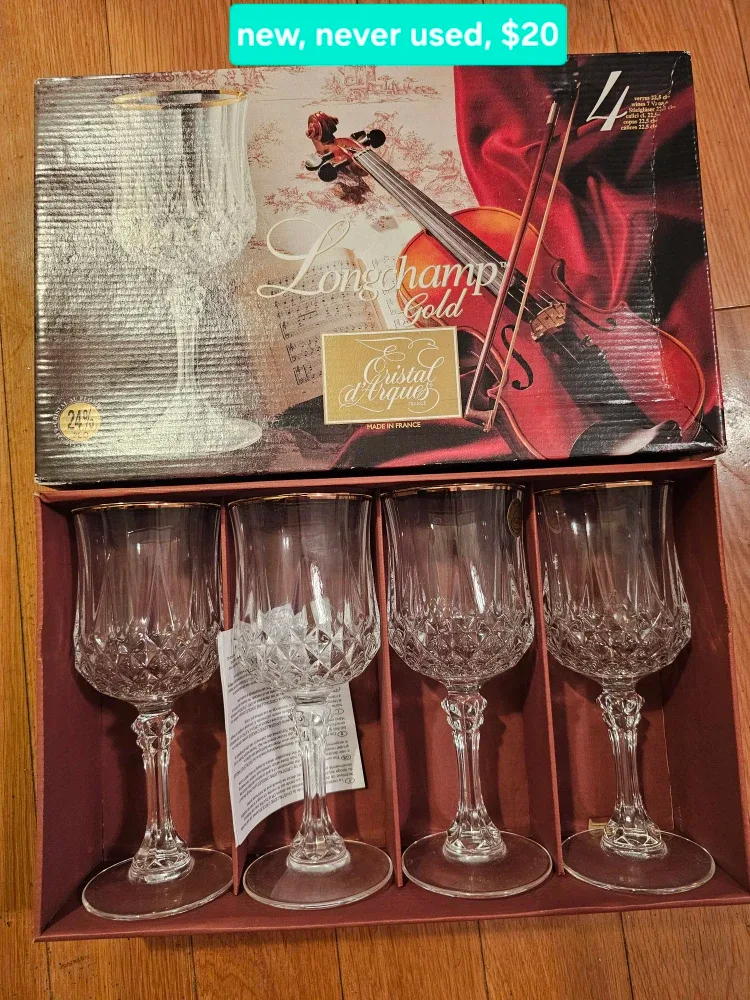 New Cristal d'Arques Longchamp Gold Wine Glasses (Set of 4)