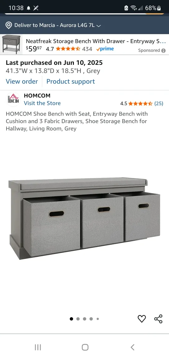 HOMCOM Grey Shoe Bench with Seat & 3 Drawers image indicator(8)