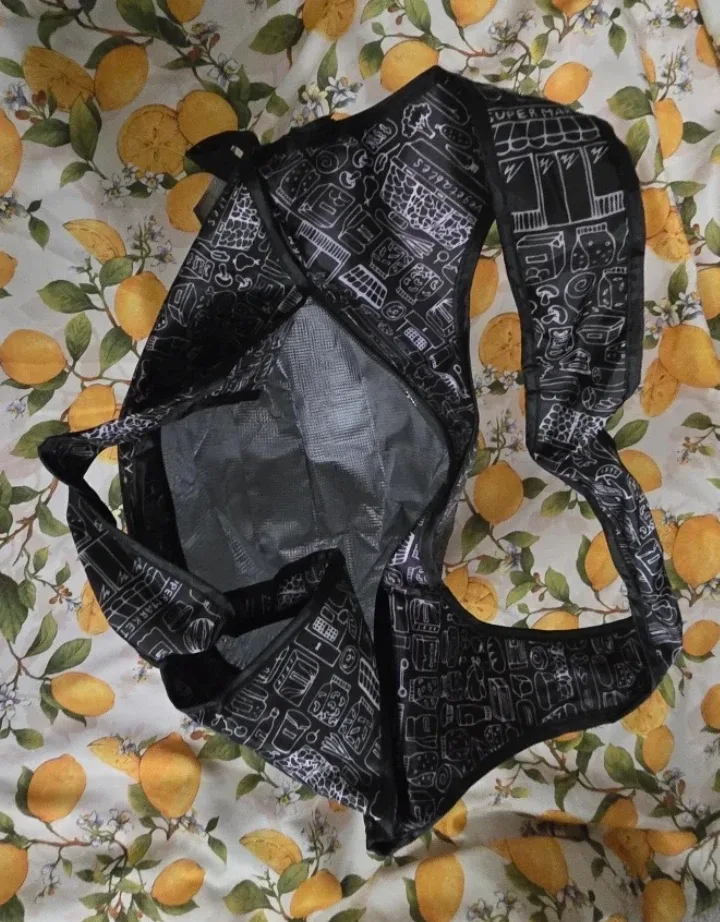 Insulated Zippered Grocery Bag - Black & White Pattern New image indicator(4)