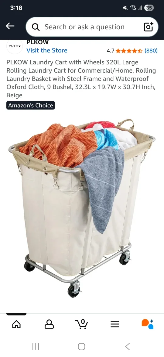 PLKOW Laundry Cart with Wheels - Beige image indicator(3)