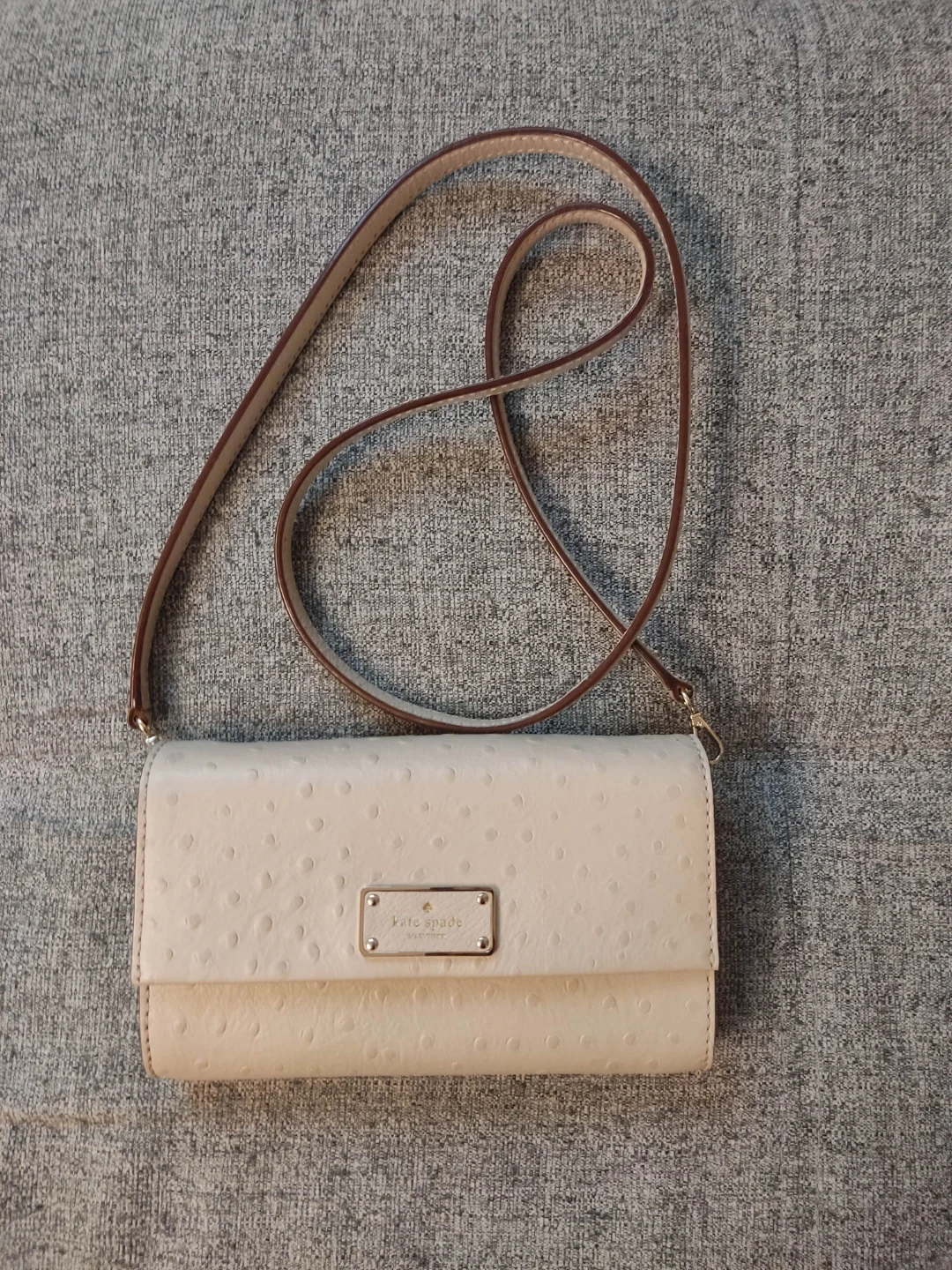 Kate Spade Beige Ostrich Small Flap Crossbody