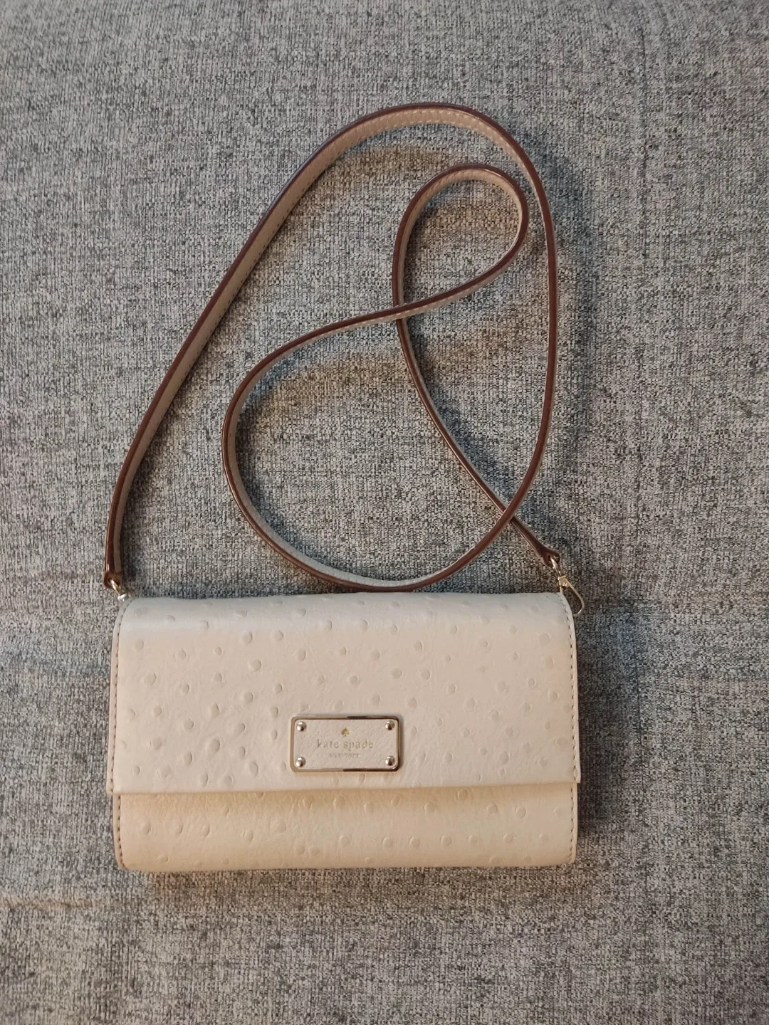 Kate Spade Beige Ostrich Small Flap Crossbody thumbnail