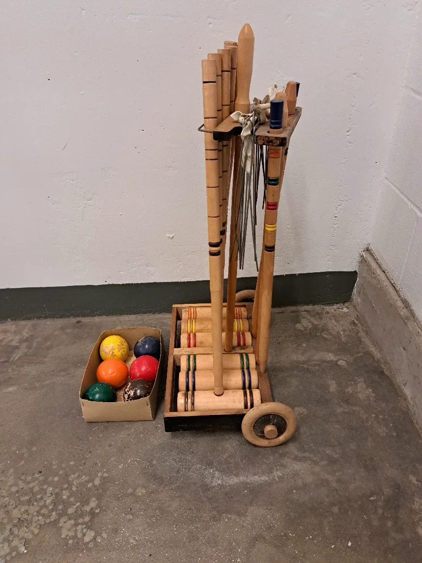 Vintage Croquet Set with Stand and Balls