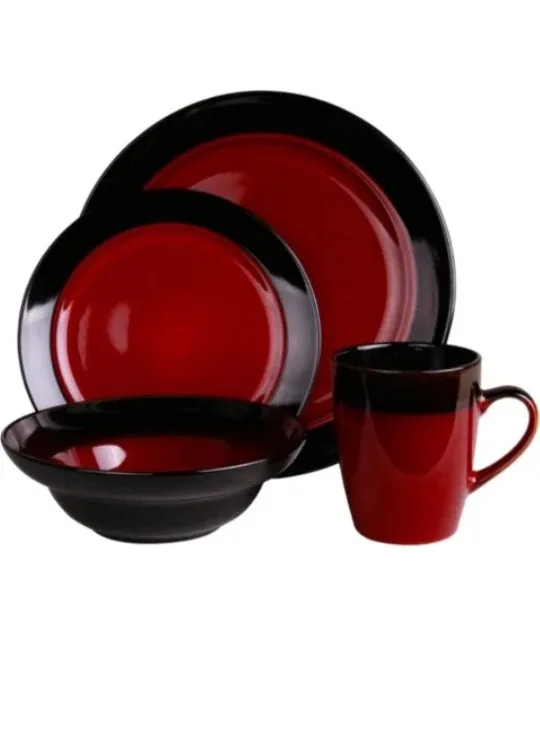 Elama Red & Black Dinnerware Set image indicator(2)