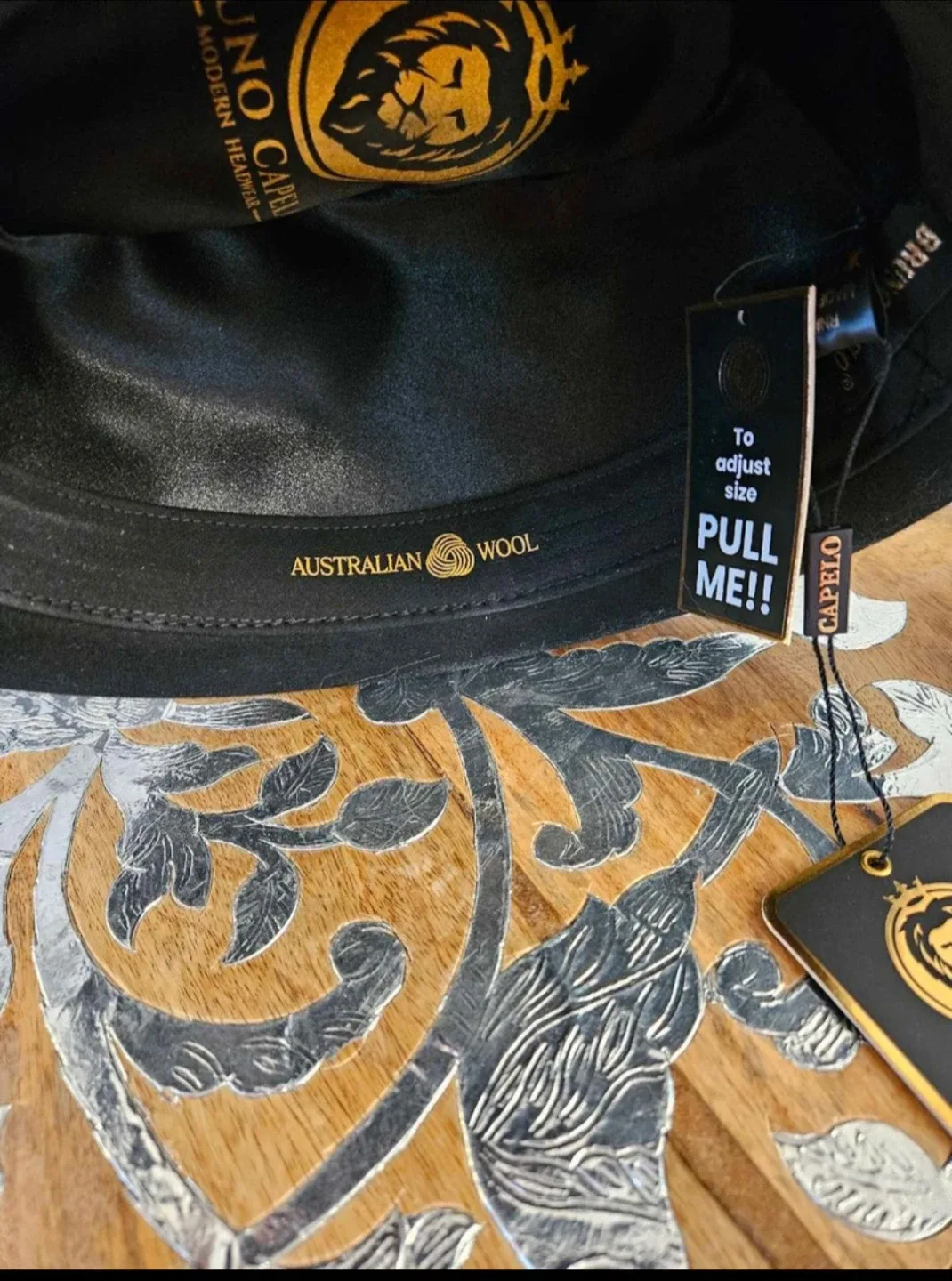 NWT Bruno Capelo Black Fedora Hat image indicator(7)