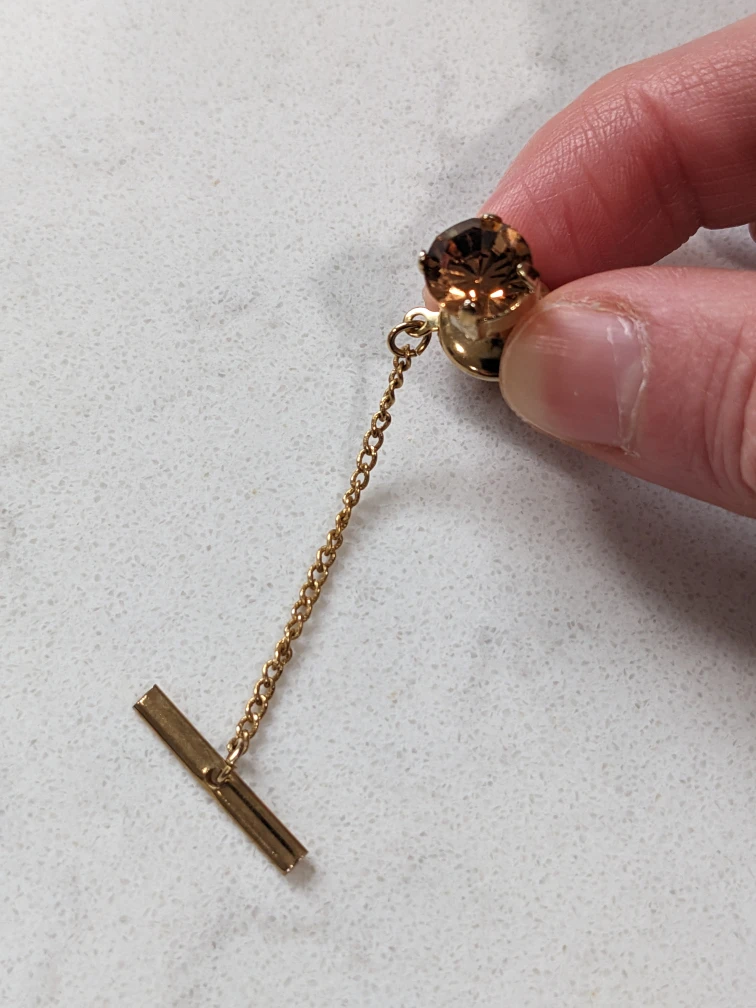 Vintage Gold Tone Tie Pin with Orange and Yellow Stone