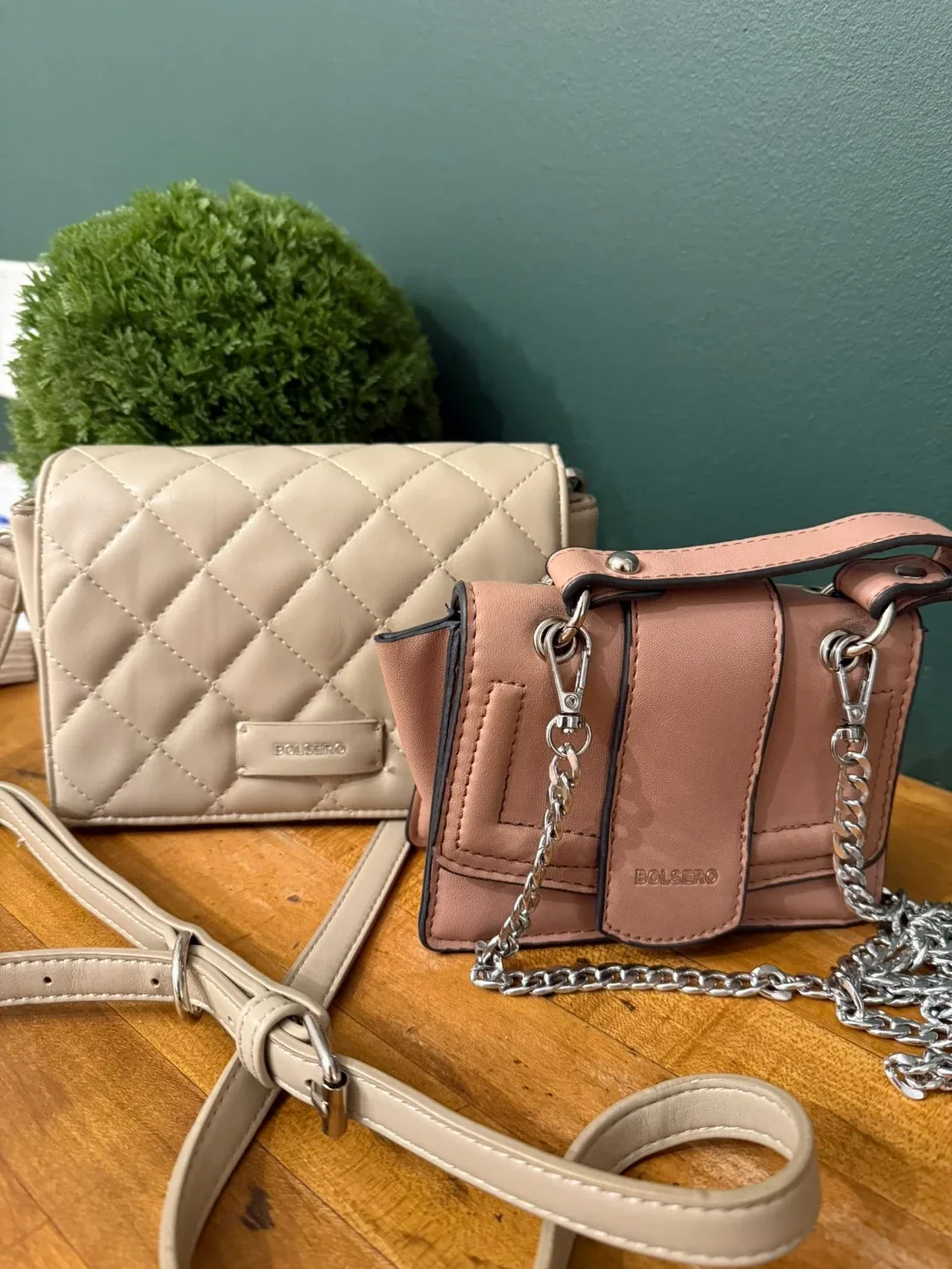 Bolsero Pink Mini Crossbody Bag / Beige Crossbody