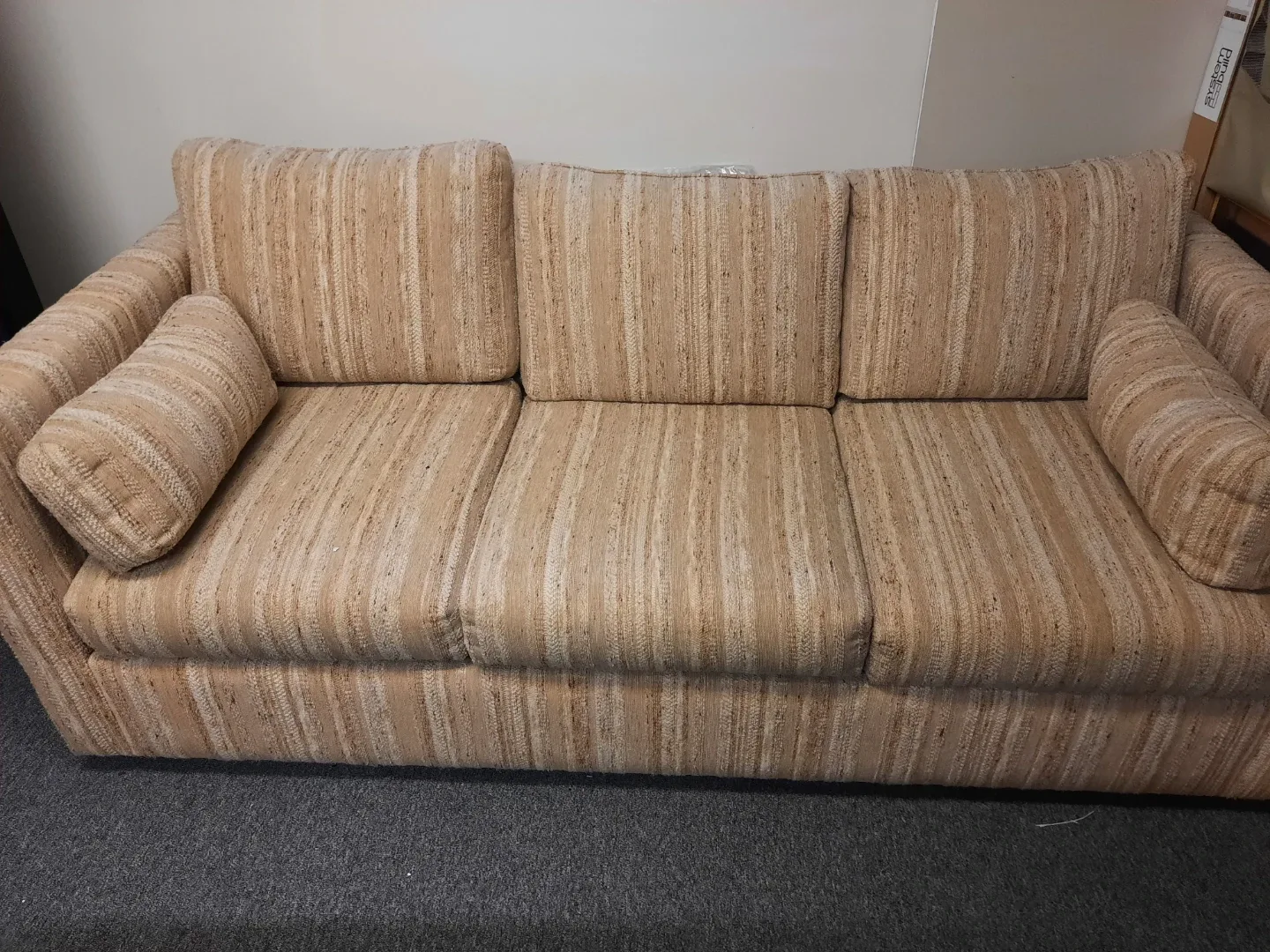 Beige Striped Three-Seat Sofa image indicator(2)