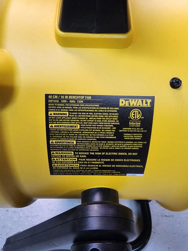 DeWalt DXF1616 16-inch Bench Top Fan - photo 2