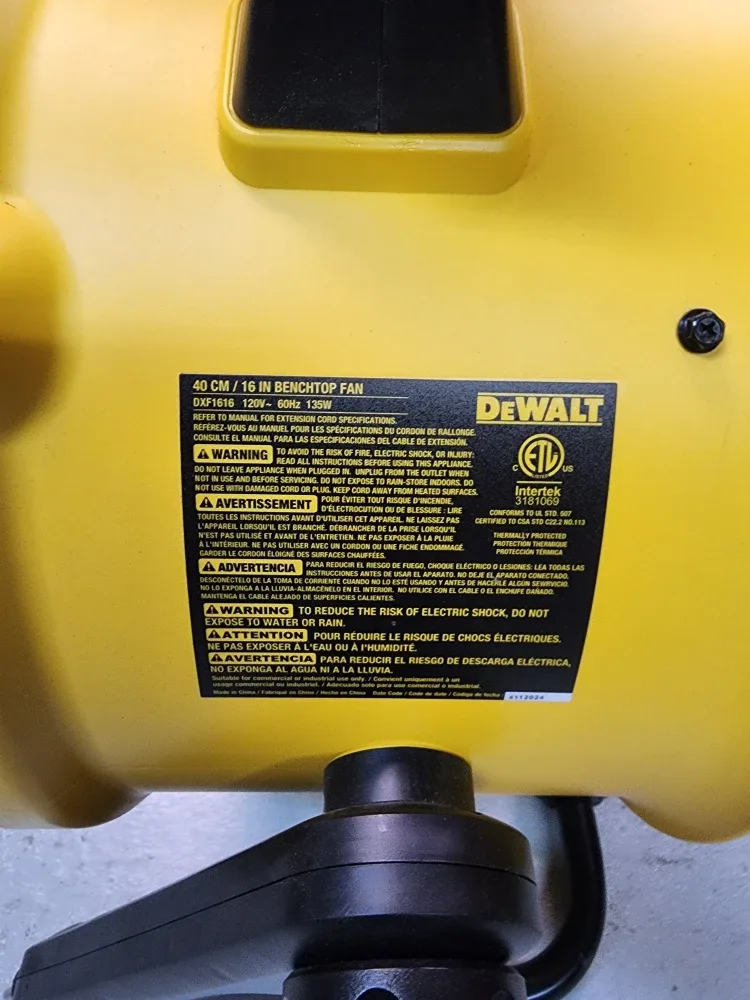 DeWalt DXF1616 16-inch Bench Top Fan image indicator(2)