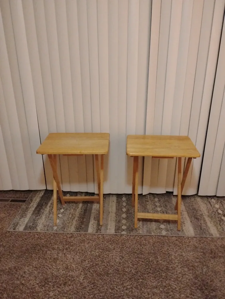 Two Wooden Folding TV Tray Tables thumbnail