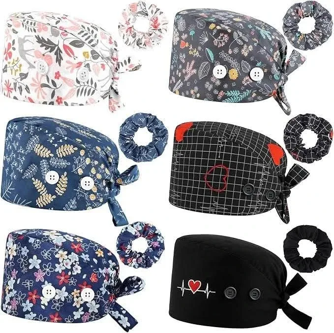 New~6 Nurse Caps, Lined, Inc 6 Free Scrunchies