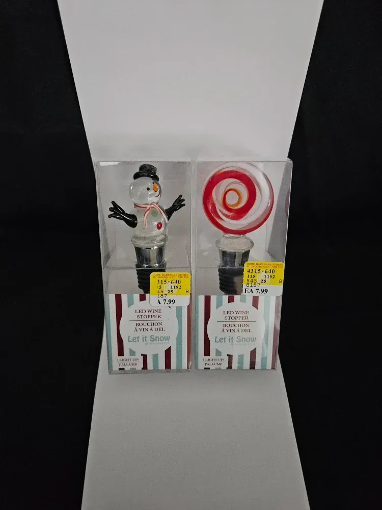 LED Wine Stoppers - Snowman & Swirl Candy