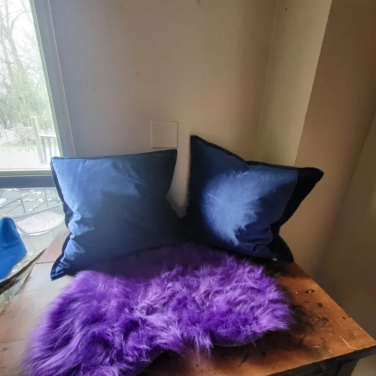 2 City Life Blue Plush Velvet Zippered Pillows-Used for staging