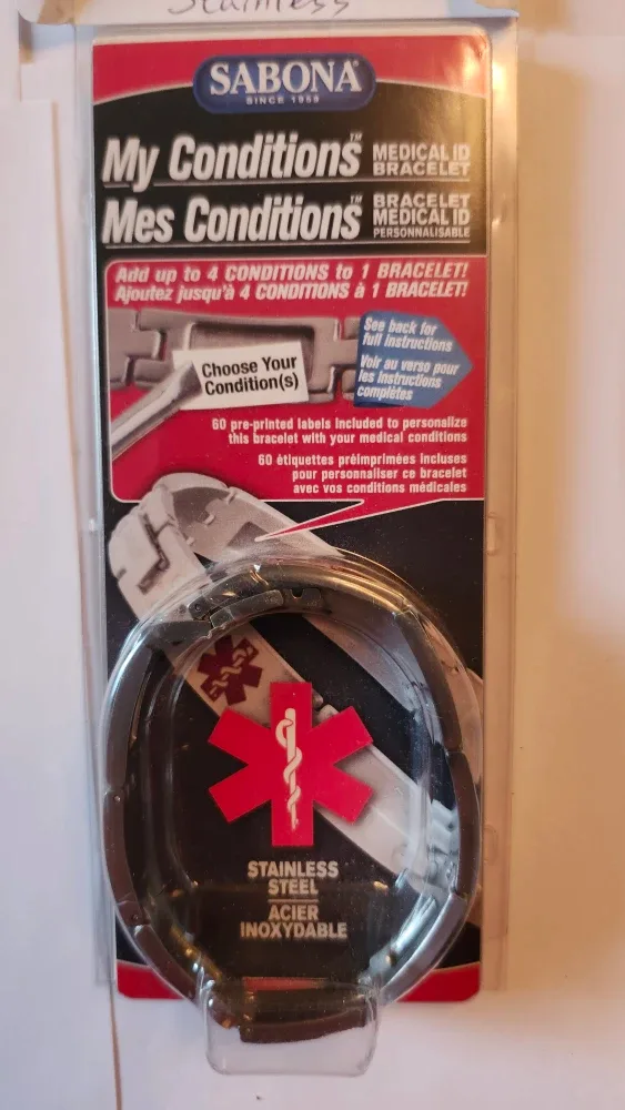 New Sabona Medical ID Bracelet Stainless Steel