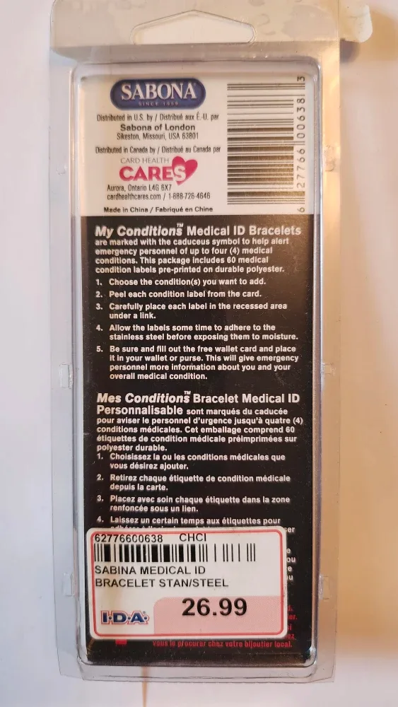 New Sabona Medical ID Bracelet Stainless Steel image indicator(2)