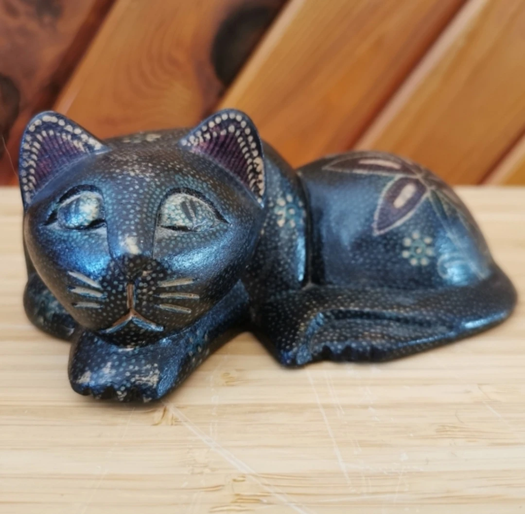 Handcarved Handpainted Wood Cat Decor - photo 3