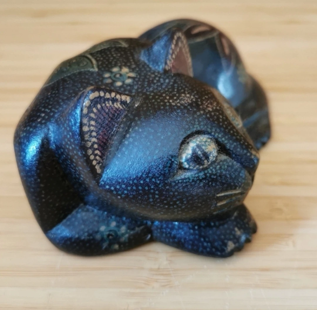 Handcarved Handpainted Wood Cat Decor - photo 4