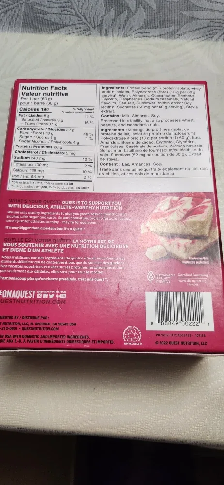 Quest White Chocolate Raspberry Protein Bars (12) image indicator(4)