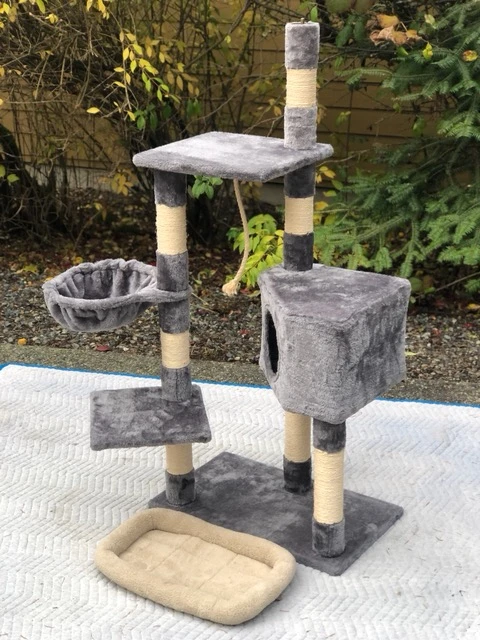 Grey Plush Cat Tree with Scratching Posts