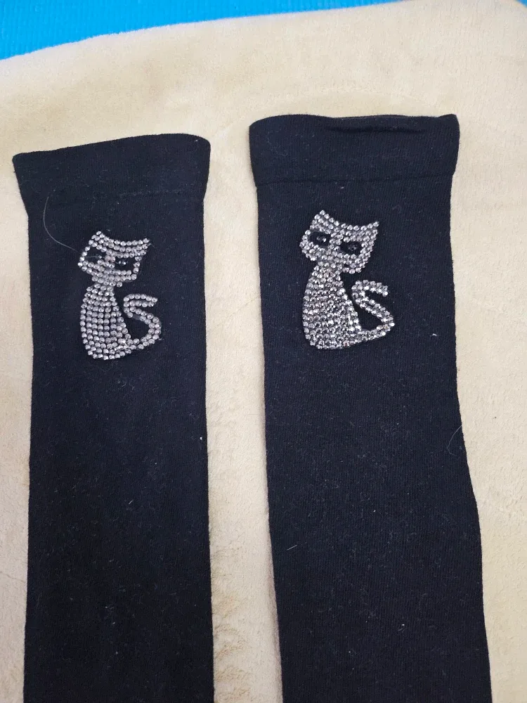 Black Arm Warmers with Cat Design