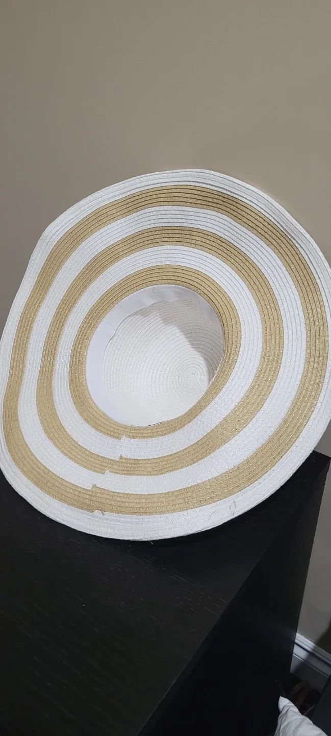 Striped Floppy Hat - Beige and White image indicator(5)