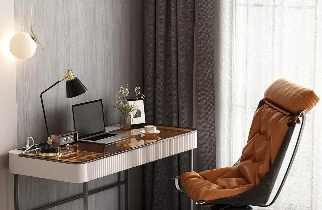 Modern White & Gold Desk with Storage