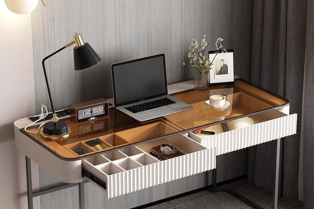 Modern White & Gold Desk with Storage image indicator(3)
