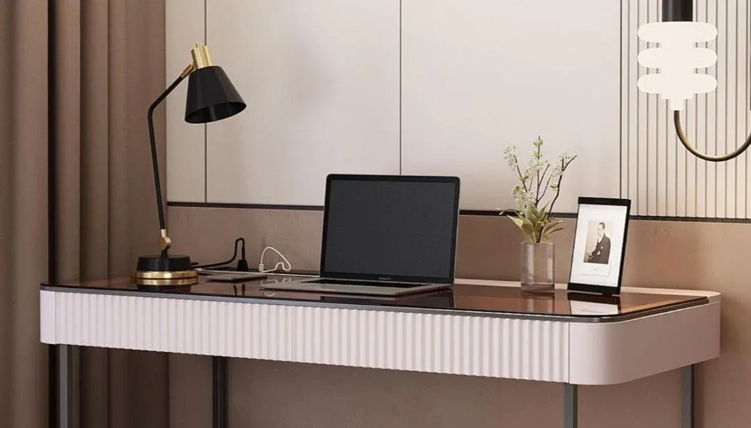 Modern White & Gold Desk with Storage image indicator(5)