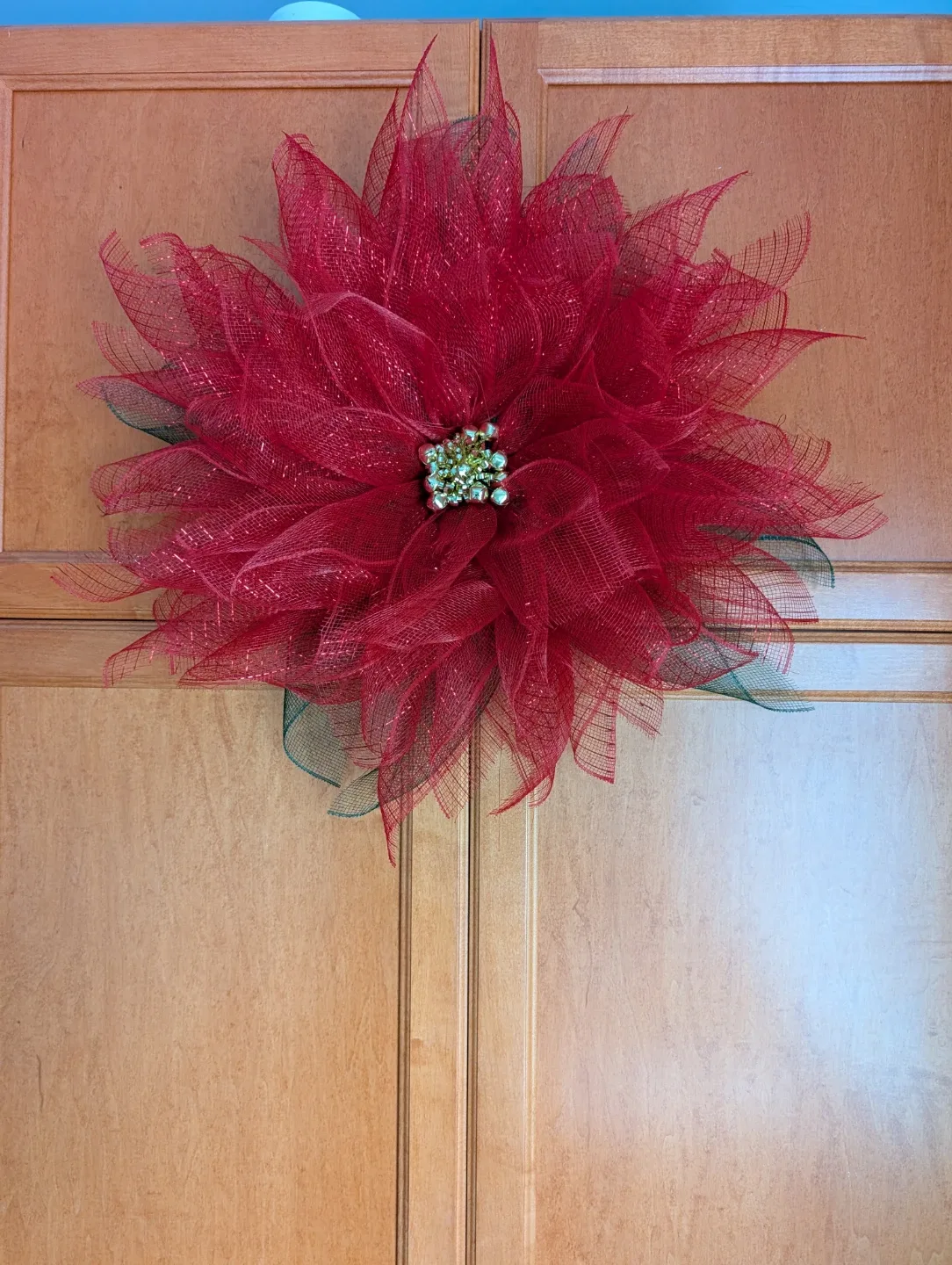 Red Mesh Flower Wreath