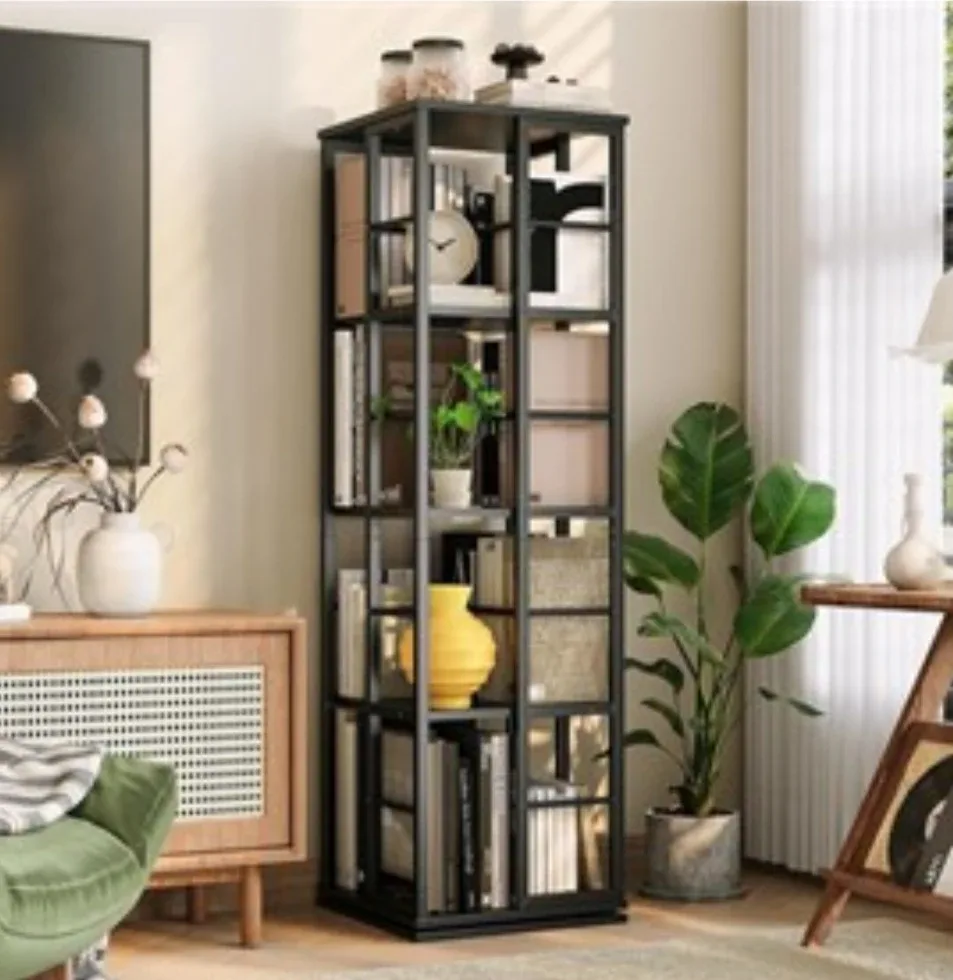 Black Rotating Metal/Wood  Frame Bookshelf