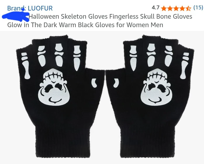 NEW!  LUOFUR Halloween Skeleton Fingerless Gloves - photo 3