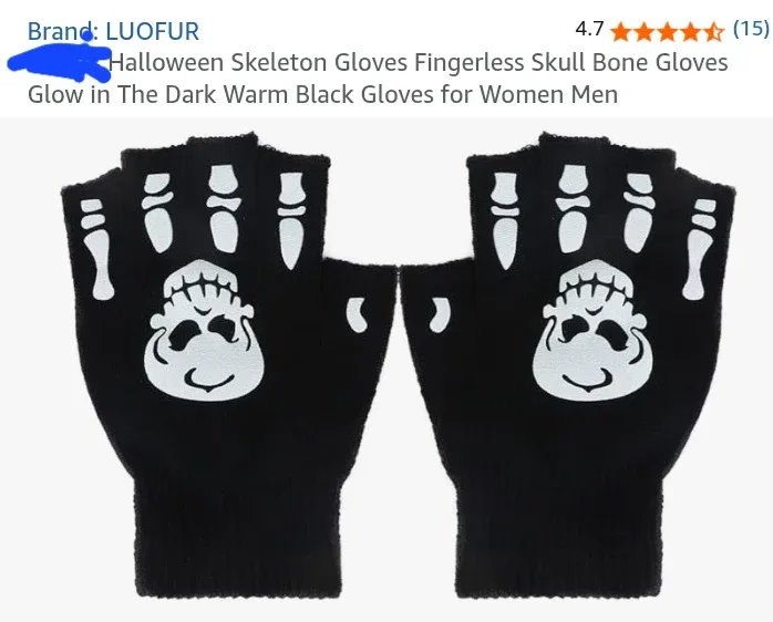 NEW!  LUOFUR Halloween Skeleton Fingerless Gloves image indicator(3)
