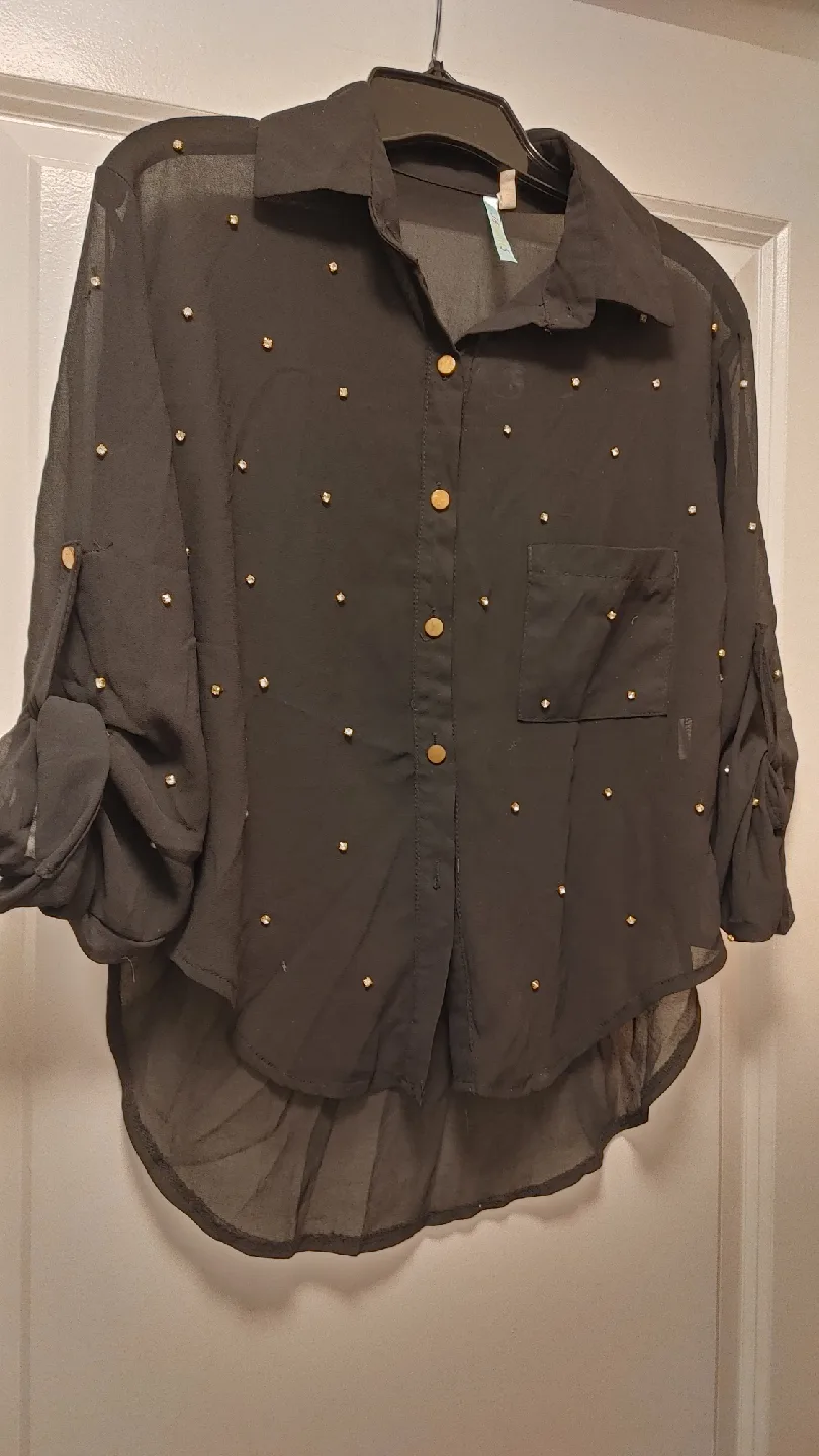 Women's Black Sheer Blouse - Size M image indicator(5)