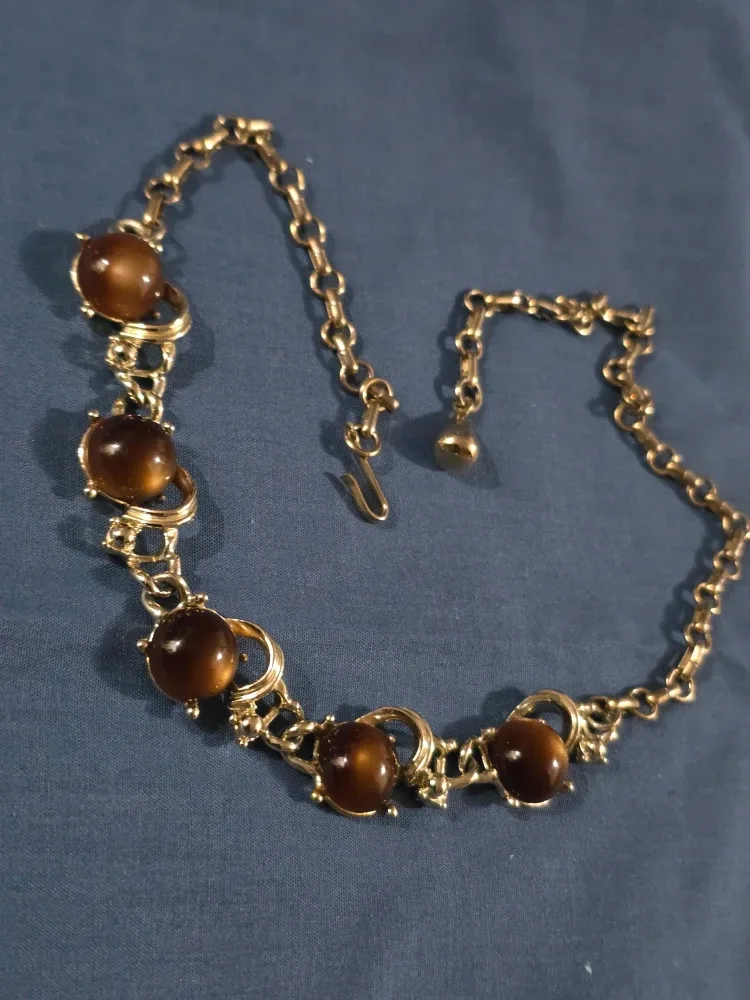 Vintage Gold Toned Tiger Eye  gemstones Necklace image indicator(3)