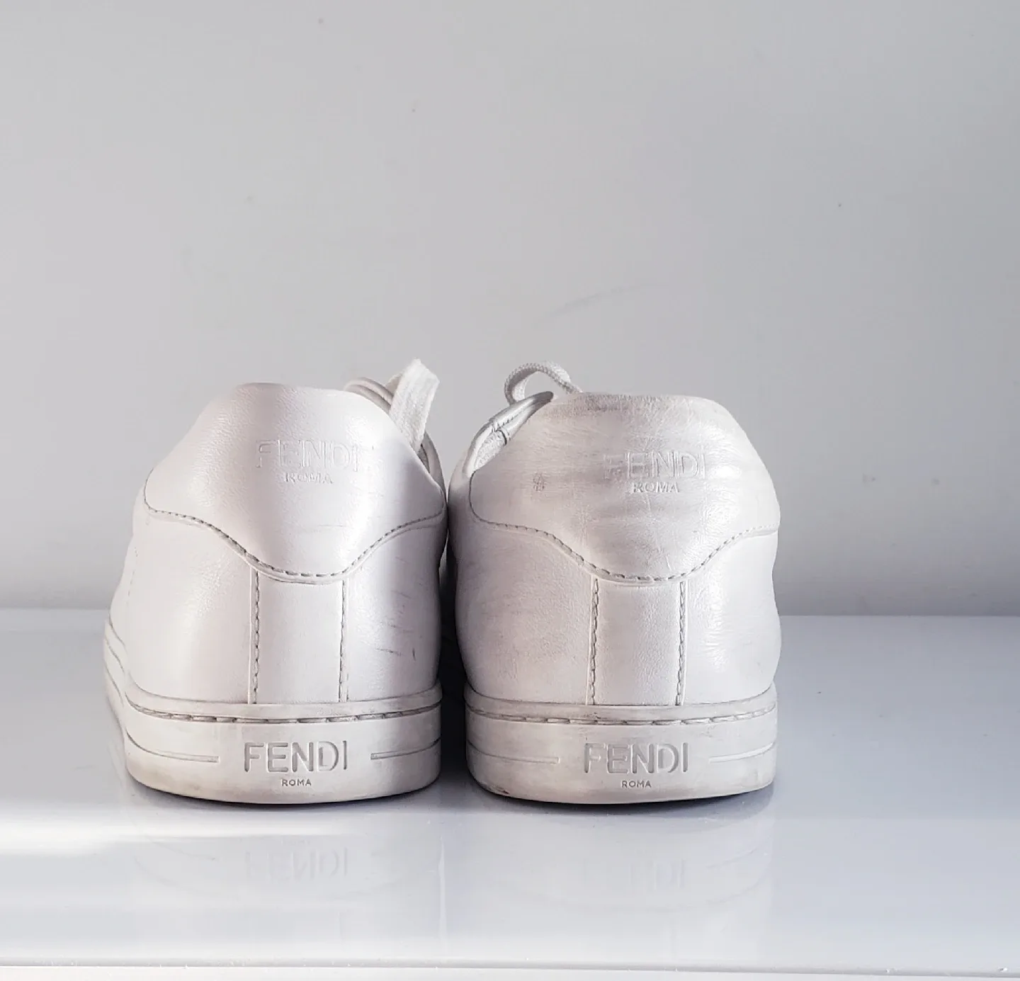 Fendi Calligraphy White Low Top Leather Sneakers sz 7 image indicator(4)