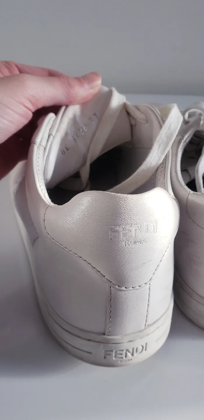 Fendi Calligraphy White Low Top Leather Sneakers sz 7 image indicator(6)
