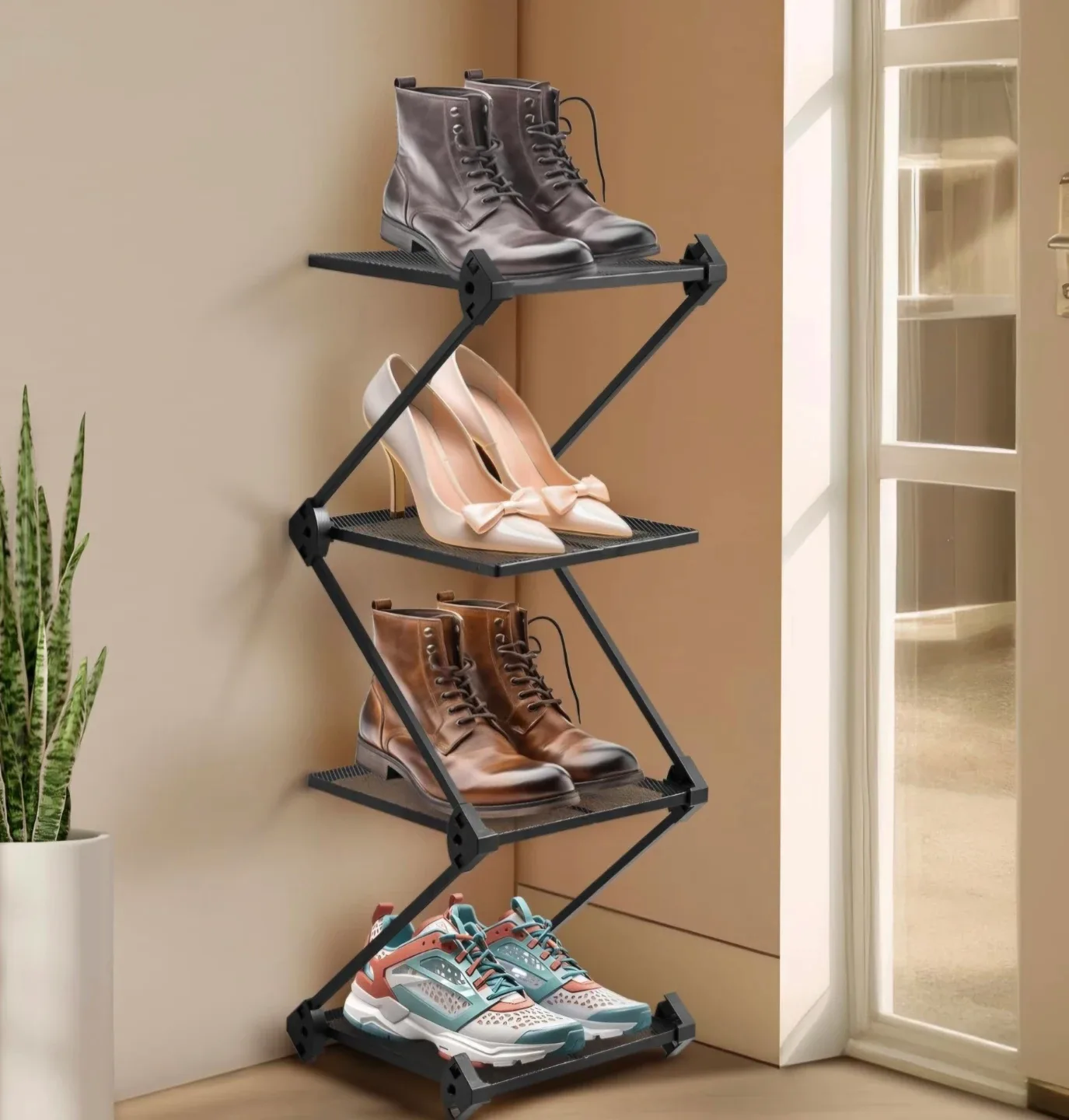 Vertical 4 Tier Storage/Shoe Organizer Metal Rack image indicator(6)