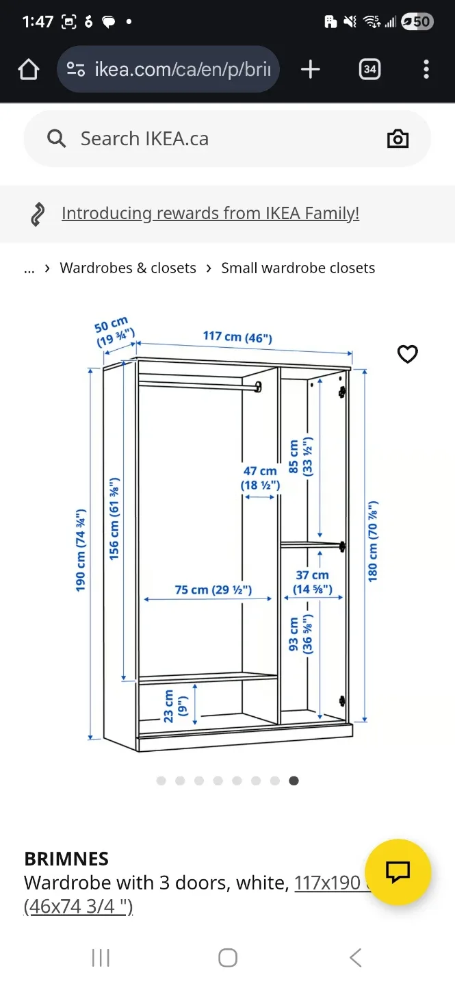 IKEA BRIMNES Wardrobe with 3 Doors - White**URGENT image indicator(3)