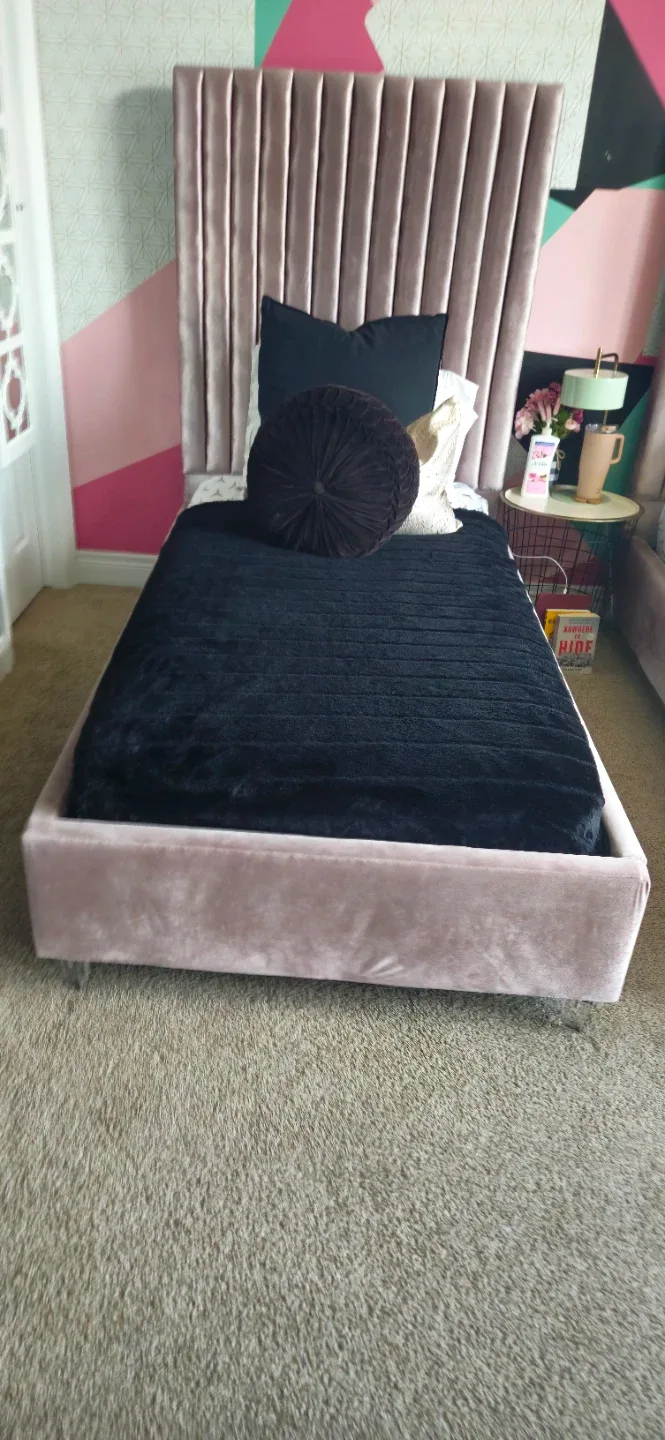 Pink Velvet Single Bed Frame image indicator(4)