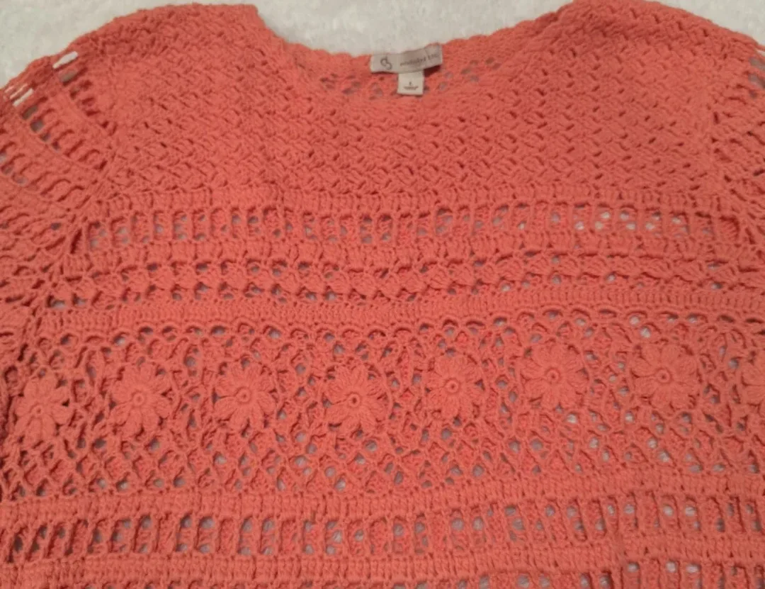 Christopher & Banks Coral Crochet Top - Size L