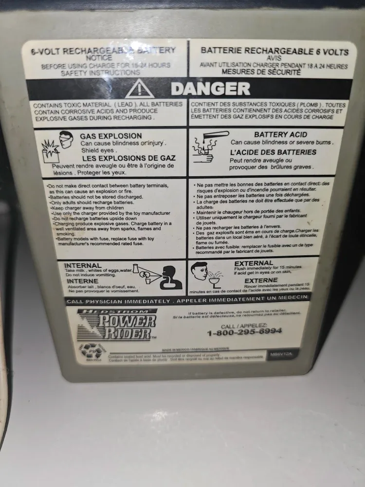 Hedstrom Power Rider 6-Volt Rechargeable Battery