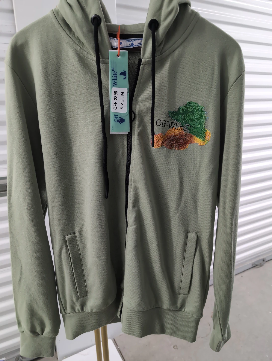 Off-White Olive Green Zip-Up Hoodie - Size M - photo 4