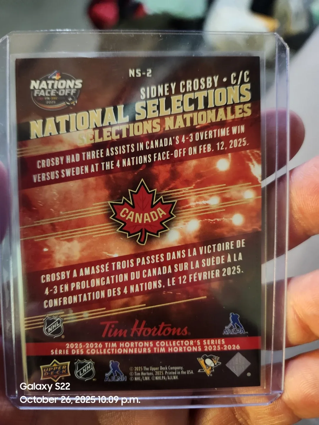 Sidney Crosby national selections Tim Hortons  card image indicator(2)