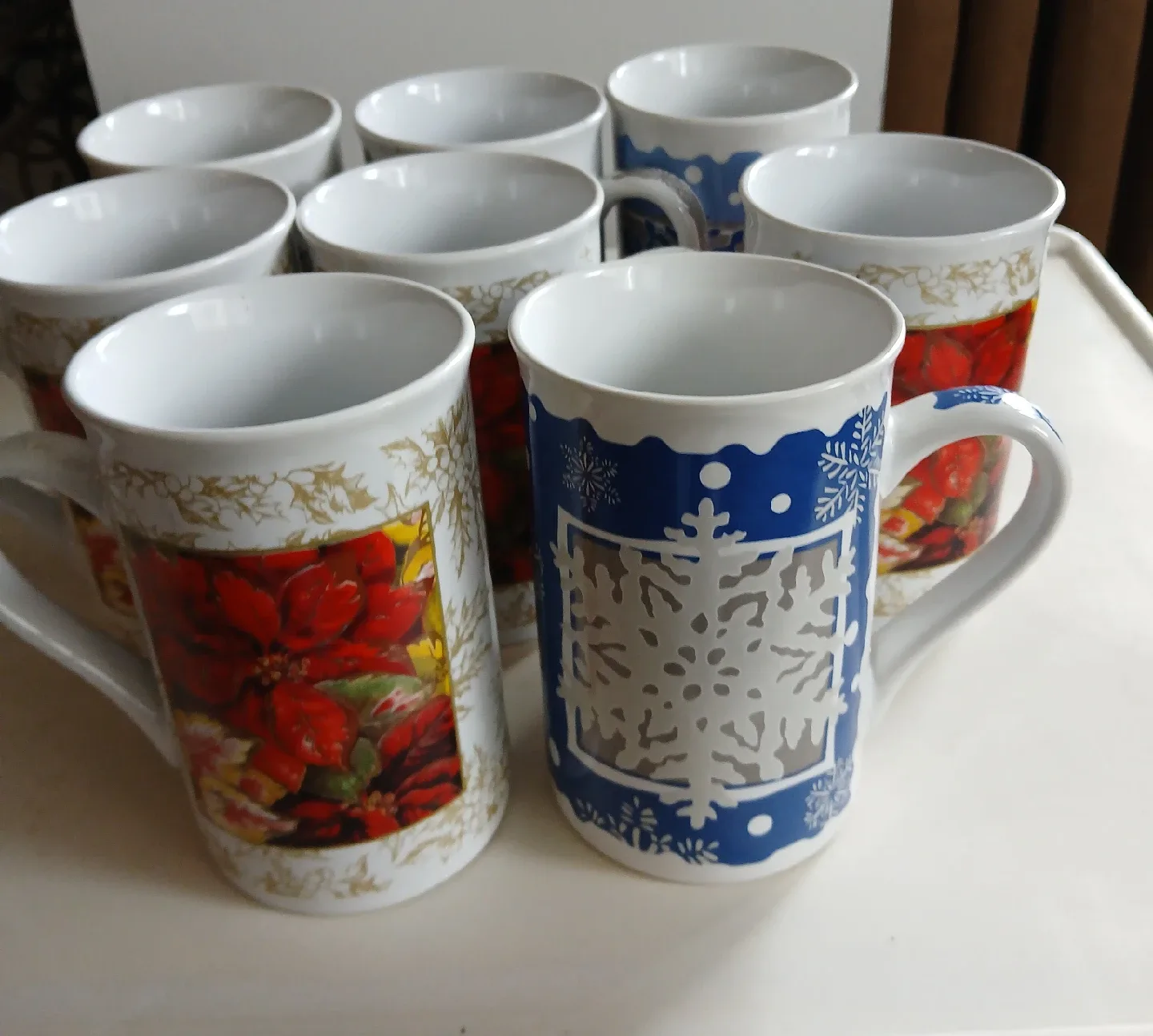 8 Christmas Mugs - Floral & Snowflake Designs. Non-negotiable. thumbnail
